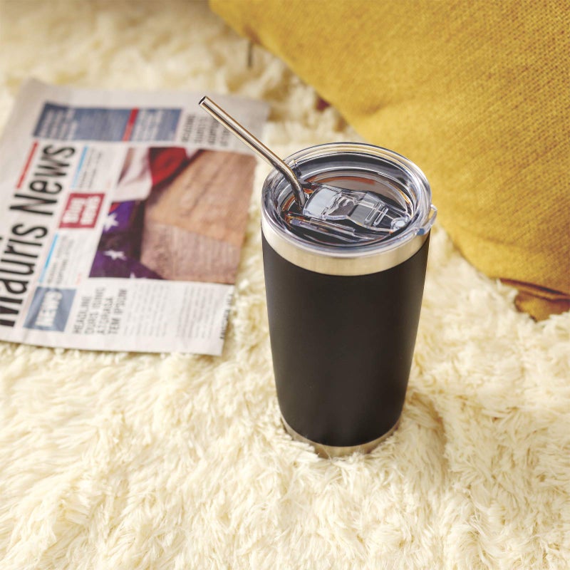 COMOOO COMOOO 20oz Double Wall Vacuum Insulated Travel Mug  Stainless Steel Tumbler with Lid and Straw Durable Powder Coated Insulated Coffee Cup for Cold & Hot Drinks (Black  12 pack - Image 5