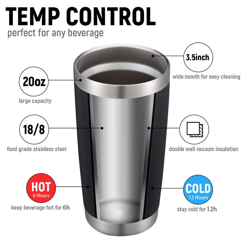 COMOOO COMOOO 20oz Double Wall Vacuum Insulated Travel Mug  Stainless Steel Tumbler with Lid and Straw Durable Powder Coated Insulated Coffee Cup for Cold & Hot Drinks (Black  12 pack - Image 2