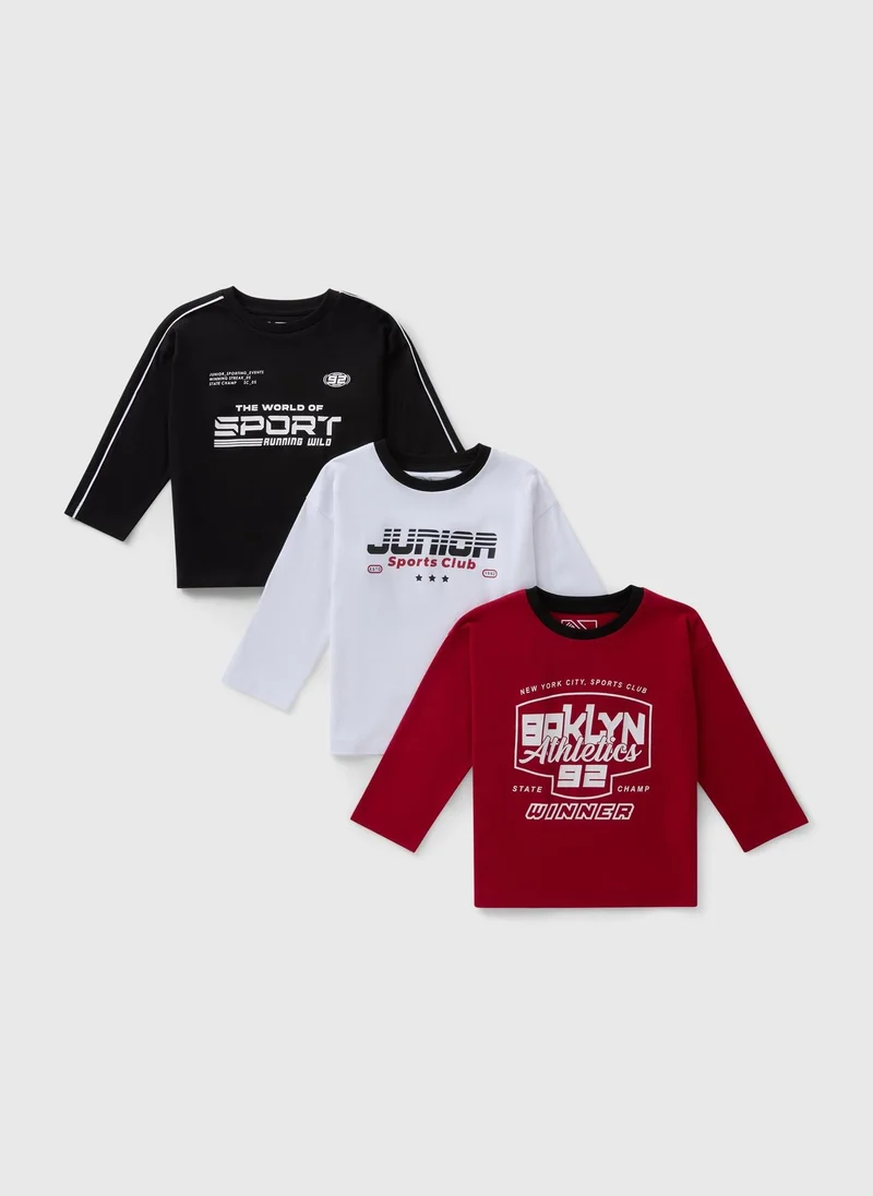 Matalan 3 Pack Boys Multicolour Varsity Long Sleeve Tops