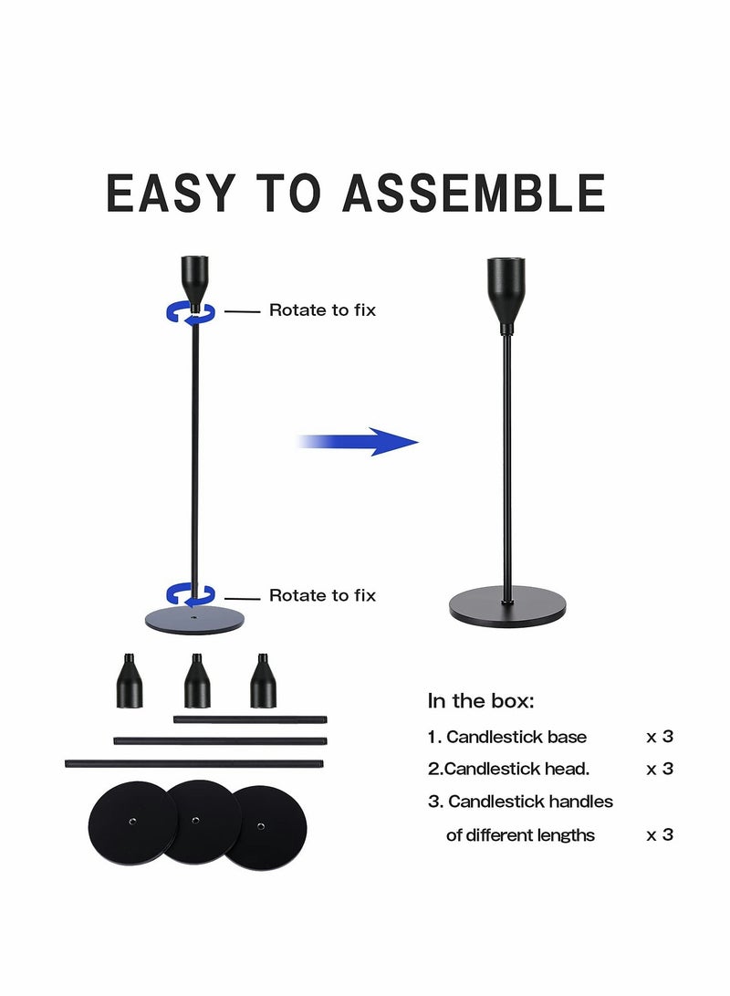 KASTWAVE 3 قطع حوامل شموع سوداء غير لامعة لشمعات القلم، حامل شموع زخرفي لحفلات الزفاف، العشاء، الحفلات، يتناسب مع شمعة بسماكة 3/4 بوصة و شموع LED (حامل شموع معدني) - Image 5