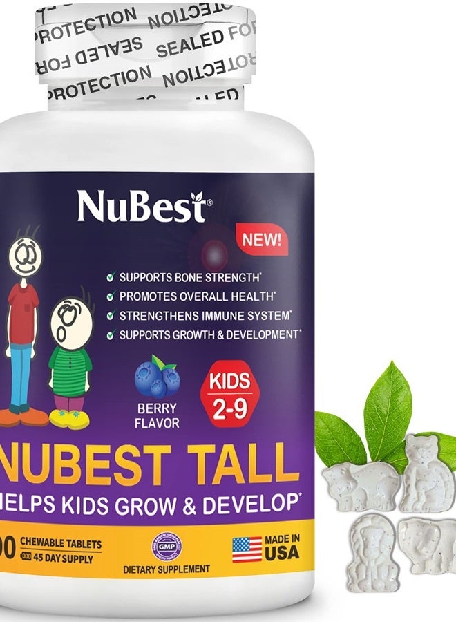 NuBest Tall Kids - Toddlers Vitamins and Kids Vitamins for Age 2 to 9 - Support Bone Strength, Overall Health and Immunity - Animal Shapes - 90 Chewable Berry Tablets | 1.5 Month Supply - Image 1