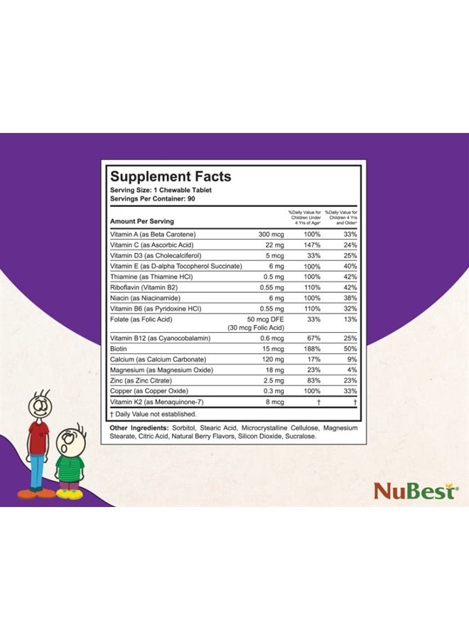 NuBest Tall Kids - Toddlers Vitamins and Kids Vitamins for Age 2 to 9 - Support Bone Strength, Overall Health and Immunity - Animal Shapes - 90 Chewable Berry Tablets | 1.5 Month Supply - Image 3