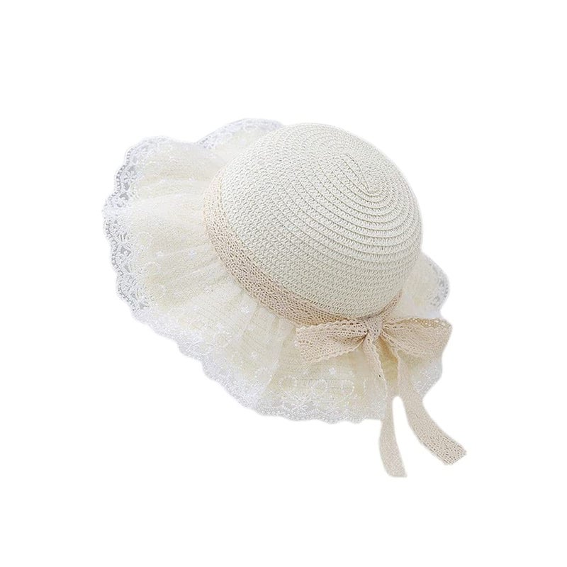 XYX Little Girl Kids Breathable Summer Straw Hat Foldable UV Protection Bowknot Wide Brim Floppy Beach Sun Visor Hats (as1, Age, 3_Years, 6_Years, Hat2-White) - Image 1