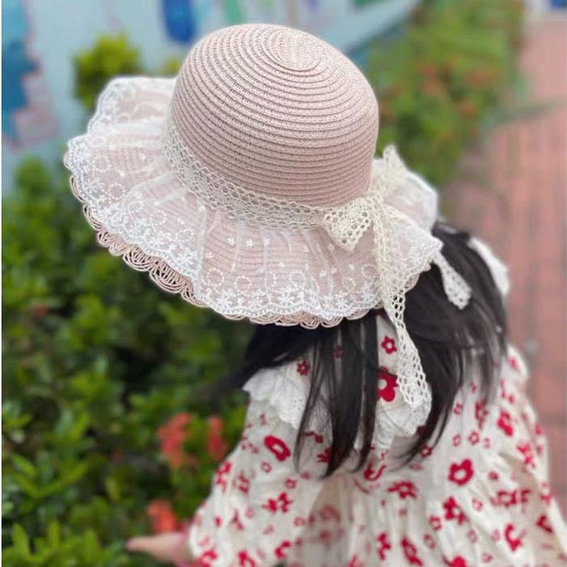 XYX Little Girl Kids Breathable Summer Straw Hat Foldable UV Protection Bowknot Wide Brim Floppy Beach Sun Visor Hats (as1, Age, 3_Years, 6_Years, Hat2-White) - Image 3