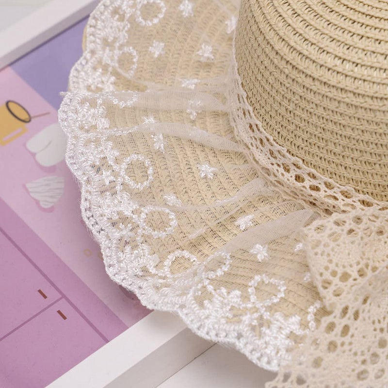 XYX Little Girl Kids Breathable Summer Straw Hat Foldable UV Protection Bowknot Wide Brim Floppy Beach Sun Visor Hats (as1, Age, 3_Years, 6_Years, Hat2-White) - Image 4