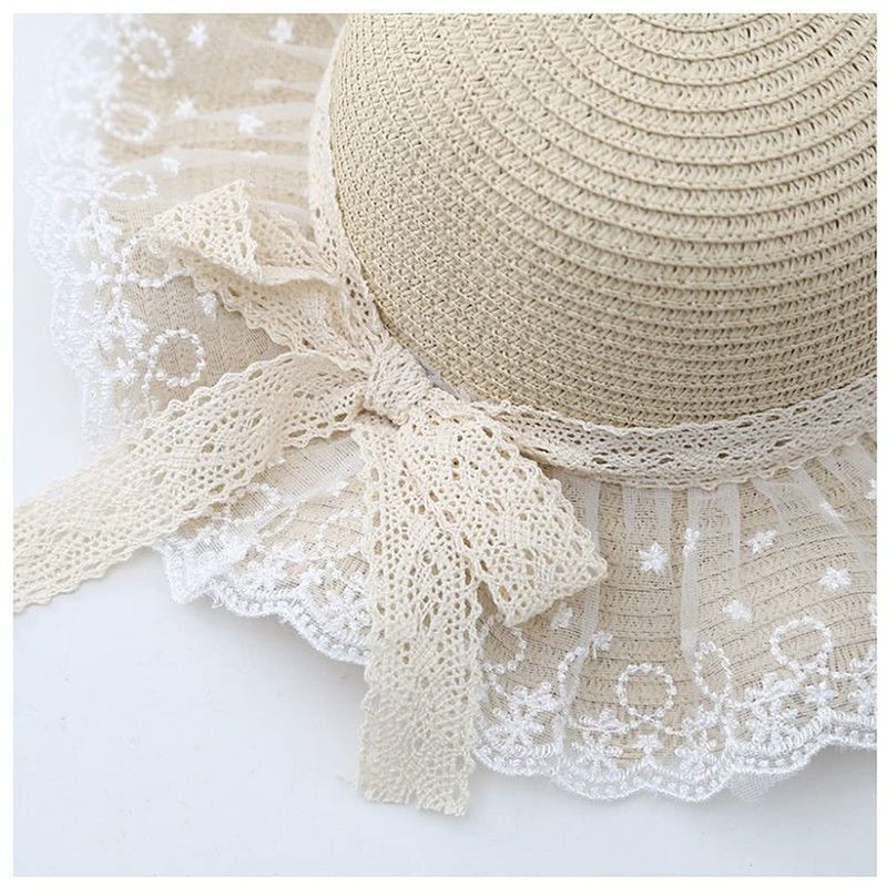 XYX Little Girl Kids Breathable Summer Straw Hat Foldable UV Protection Bowknot Wide Brim Floppy Beach Sun Visor Hats (as1, Age, 3_Years, 6_Years, Hat2-White) - Image 5