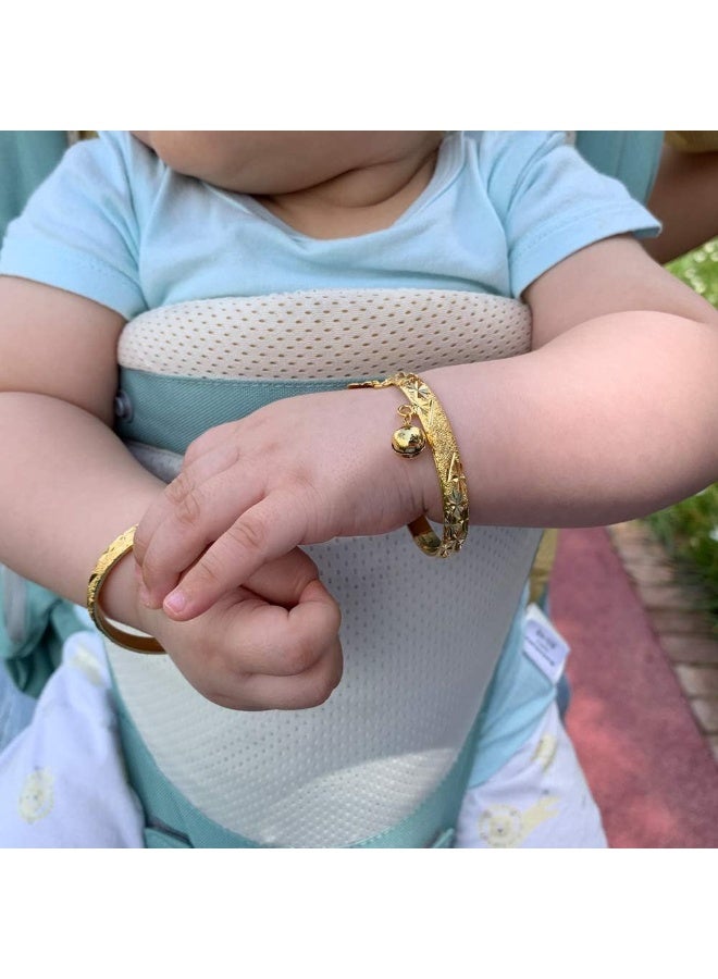 Ethlyn Birthday Gifts for baby 18K Gold plated Mini Size Baby Bangles Bracelet for infants girls boys Stars Bells Heart Jewelry (2pcs/lot) - Image 5
