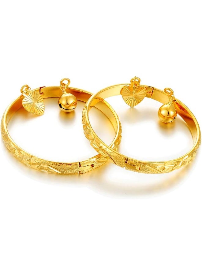 Ethlyn Birthday Gifts for baby 18K Gold plated Mini Size Baby Bangles Bracelet for infants girls boys Stars Bells Heart Jewelry (2pcs/lot) - Image 1