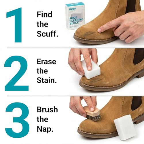 Kaps Suede & Nubuck Cleaner Block - Waterless Eraser Removes Dirt, Scuff Marks and Stains from Suede, Nubuck and Velour Shoes, Sneakers, Boots and Bags, Travel Size Shoe Cleaning Accessory - Image 4