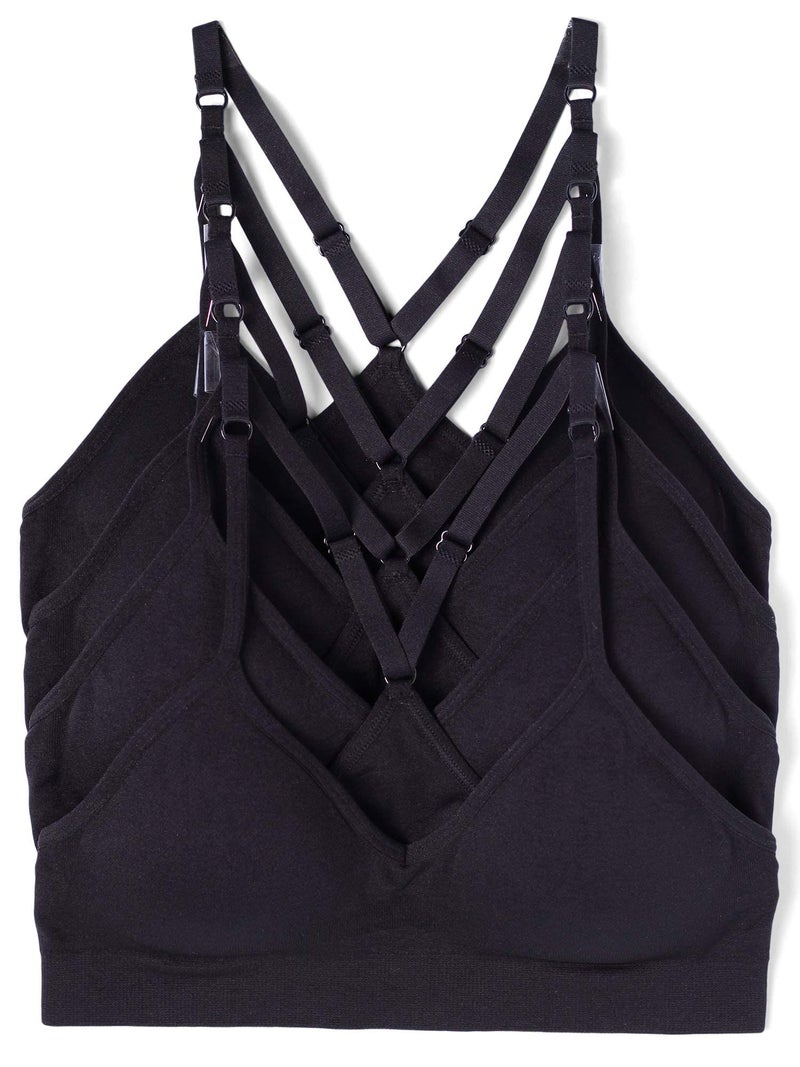 Kalon Womens 4 Pack Racerback Sports Bralette Seamless Wireless Comfort Bra 1X 4 Black