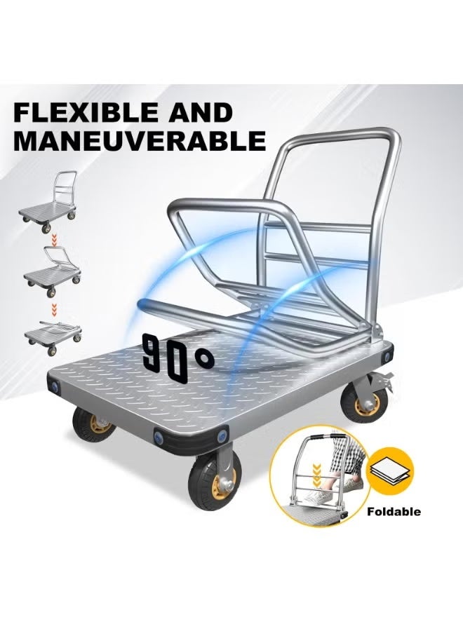 Folding Platform Trucks,Rolling Flatbed Cart Dolly for Easy Transportation Heavy Industrial Platform Hand Trucks, Garage Warehouse Moving Truck,Heavy Duty Platform Trolley with Rubber W(Size:125x80cm) - Image 5