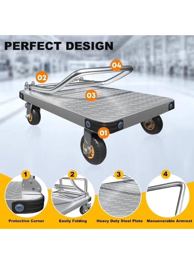 Folding Platform Trucks,Rolling Flatbed Cart Dolly for Easy Transportation Heavy Industrial Platform Hand Trucks, Garage Warehouse Moving Truck,Heavy Duty Platform Trolley with Rubber W(Size:125x80cm) - Image 3