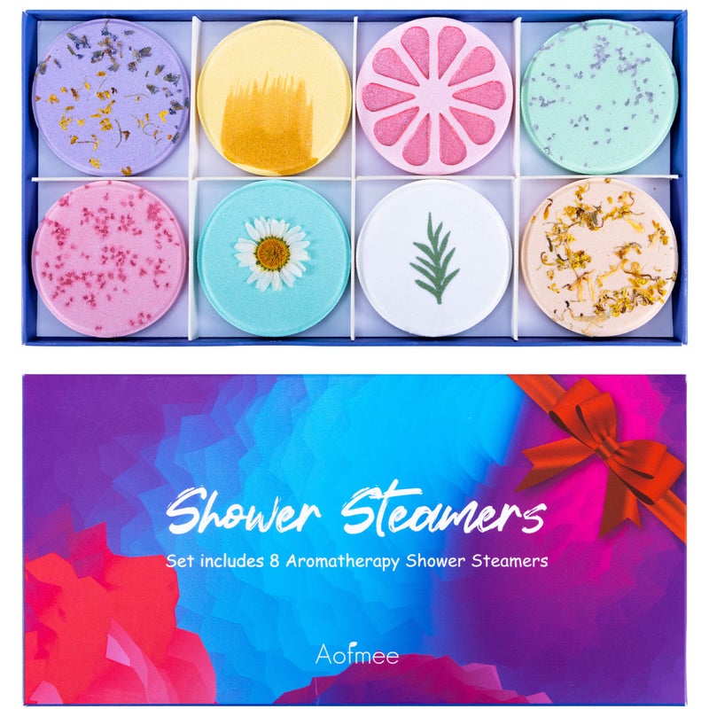Aofmee Shower Steamers Aromatherapy - Pack of 8 Shower Bombs with Essential Oils for Relaxation, Christmas Gifts Birthday Gifts for Women and Men, Stress Relief and Luxury Self Care Shower Bath Bombs - Image 1