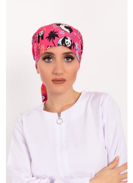Nur Medikal Giyim Nur Medical Clothing Pink Panda Patterned Hijab Doctor Nurse Hospital Cook Surgical Cap  - Image 2
