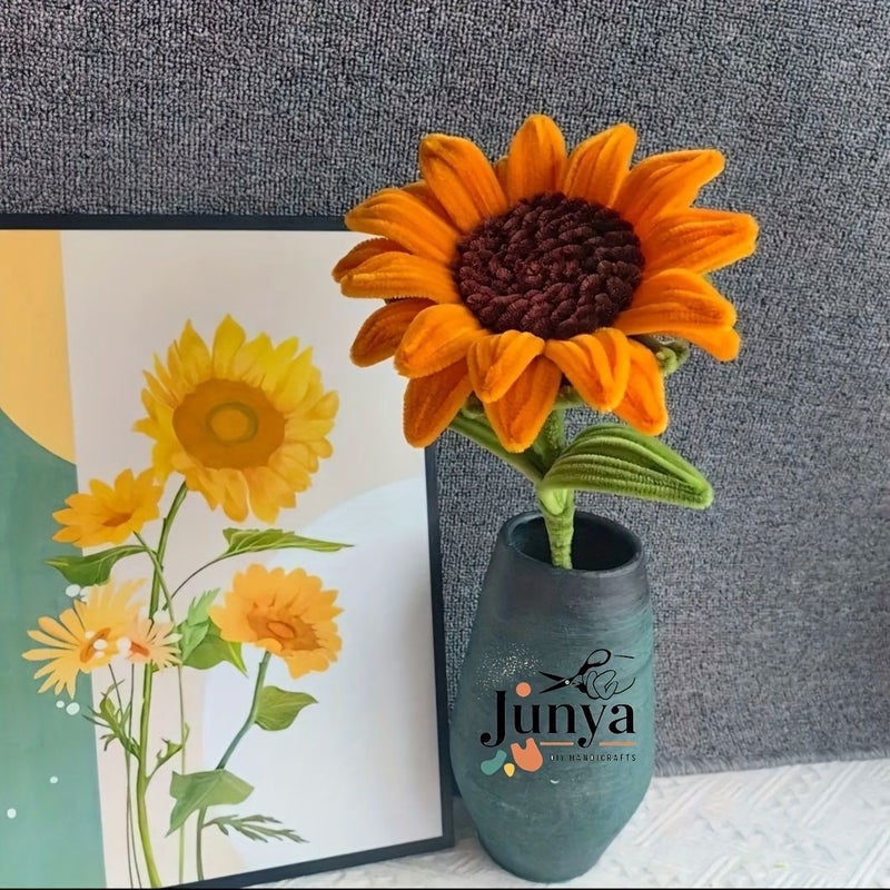 216 Pieces Medium Sunflower Pipe Cleaner Bouquet Set with 210 Pipe Cleaners 6 Floral Stem Upgraded DIY Craft Kit for Mother's Day Graduation Home Decorations And Holiday Gifts - Image 5