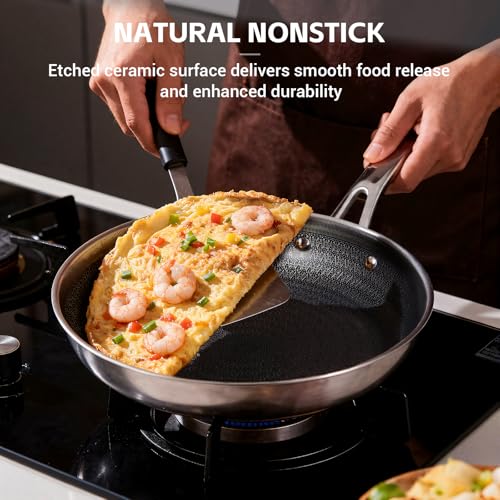 Ammeloo Hybrid Tri-Ply Stainless Steel Frying Pan Set, 8"/9.5"/11" Cooking Pans, Non Stick Frying Pans and Skillets, Chef Pan, Non Toxic, Dishwasher Safe, Induction Compatible, Black Interior - Image 3