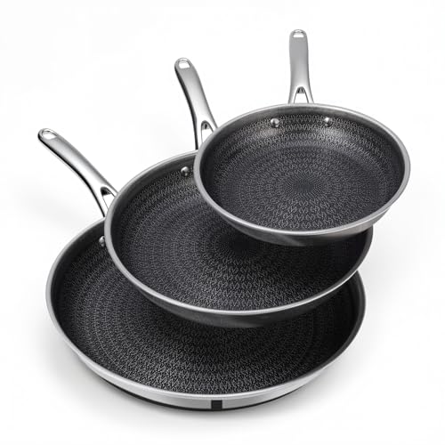 Ammeloo Hybrid Tri-Ply Stainless Steel Frying Pan Set, 8"/9.5"/11" Cooking Pans, Non Stick Frying Pans and Skillets, Chef Pan, Non Toxic, Dishwasher Safe, Induction Compatible, Black Interior - Image 1