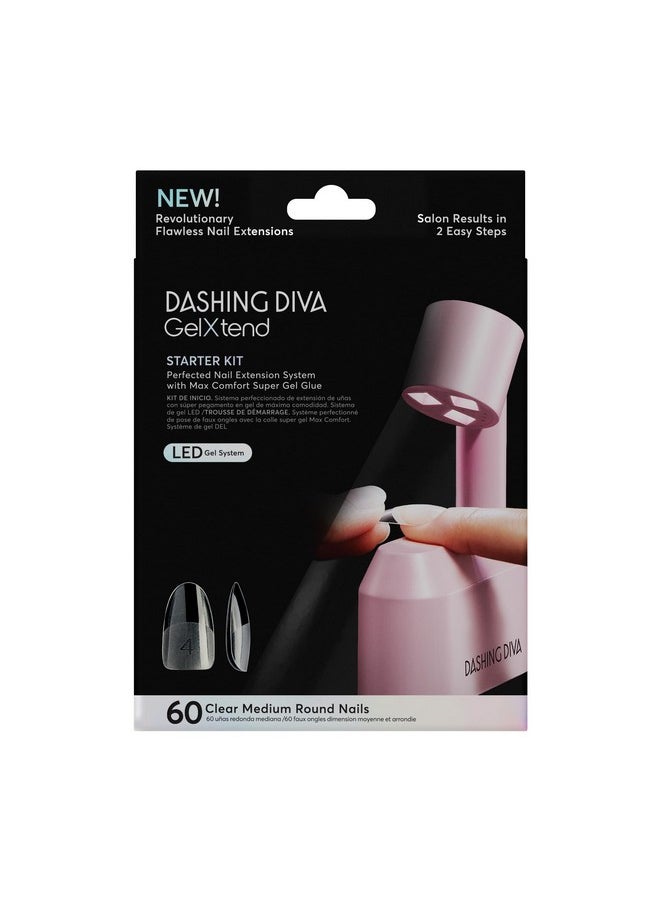 DASHING DIVA Gelxtend Starter Kit Clear Medium Round Press On Nails With Led Lamp Lasts Up To 14 Days Clear Customizable Gel Nails Nosoak Easy Removal Gel Nail Tips  - Image 1