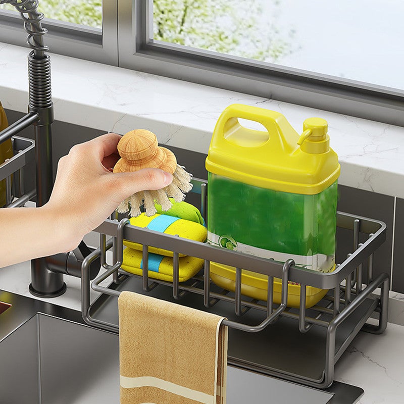 Kitchen Rust Stainless Steel Sink Caddy with Auto Draining Tray, Gray - Image 5
