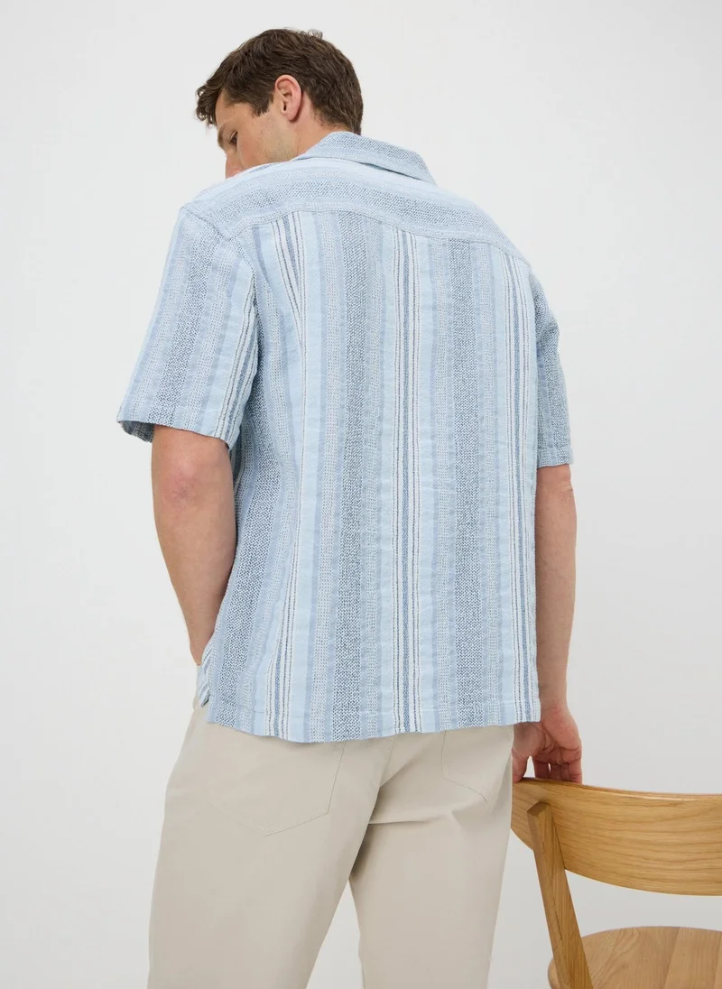 ماتلان Blue Stripe Texture Dobby Shirt