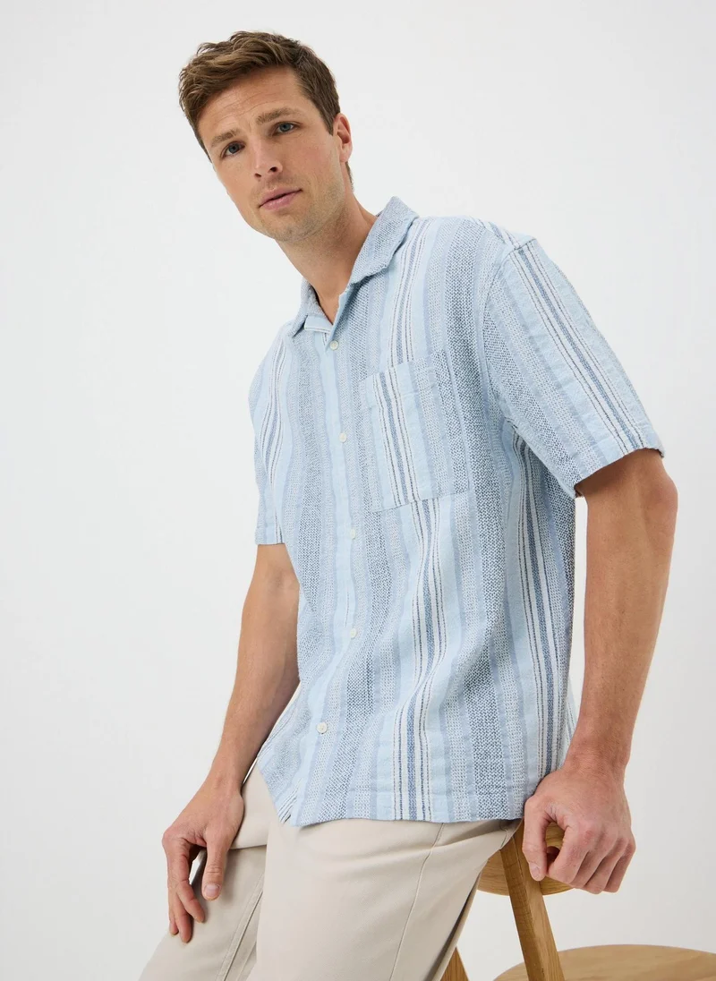 ماتلان Blue Stripe Texture Dobby Shirt