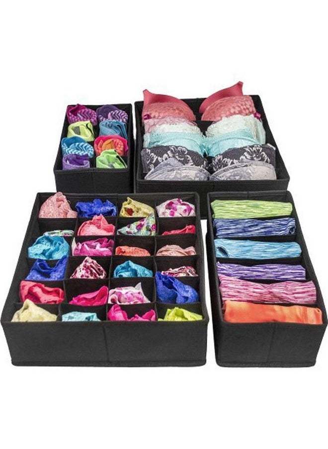 Styleys Styleys Foldable Storage Box/Drawer Organizer Divider For Innerwear, Clothing, Underwear, Bra, Socks, Panty, Tie, Etc. (Set Of 4) (Black_S1014, Non-Woven), Drawer Organizers  - Image 1