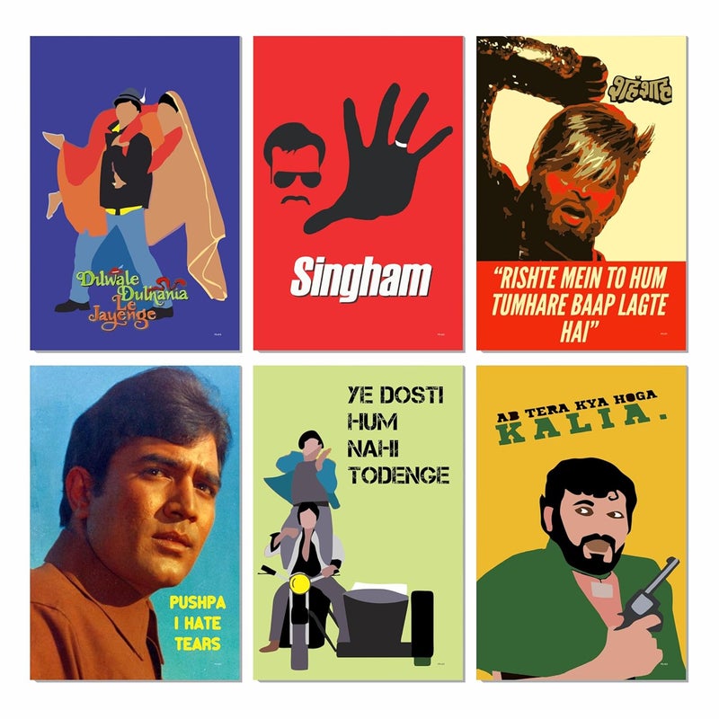 ESCAPER Famous Bollywood Dialogues Posters 12 x 18 inch Bollywood Actors Dilogues Posters Cinema Posters for Wall Bollywood Wall Posters Movie Posters for Wall Decoration Jumbo 6 Posters Pack No 419 To 424