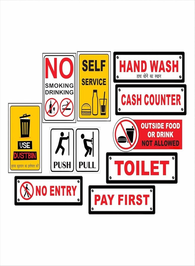 CHILLER Mix Sticker Pack, 10 Pcs, Vinyl, No Smoking, Hand Wash, Toilet, Cash Counter, Self Service, Notice & Safety Signs for Cafe, Hotel, Restaurant, Office - Image 1