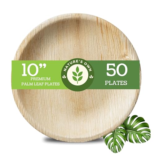 Craftonus Nature's Own Disposable Plates 10 inch, 50 -Pack Areca Palm Leaf Round Plates Compostable Eco-Friendly Biodegradable Sturdy Like Bamboo Wood Plates Party, Wedding, Event Plates - Image 1