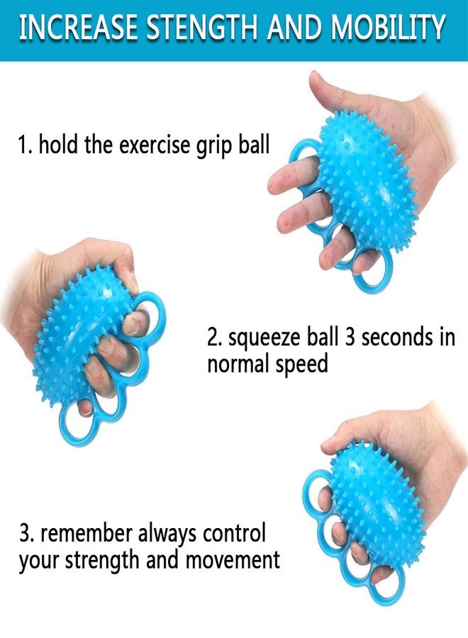 HOOTO Hand Therapy Massage Ball with Finger Grips, Strength Training and Rehabilitation Device, Spiky Stress Ball for Arthritis Support, Blue - Image 4