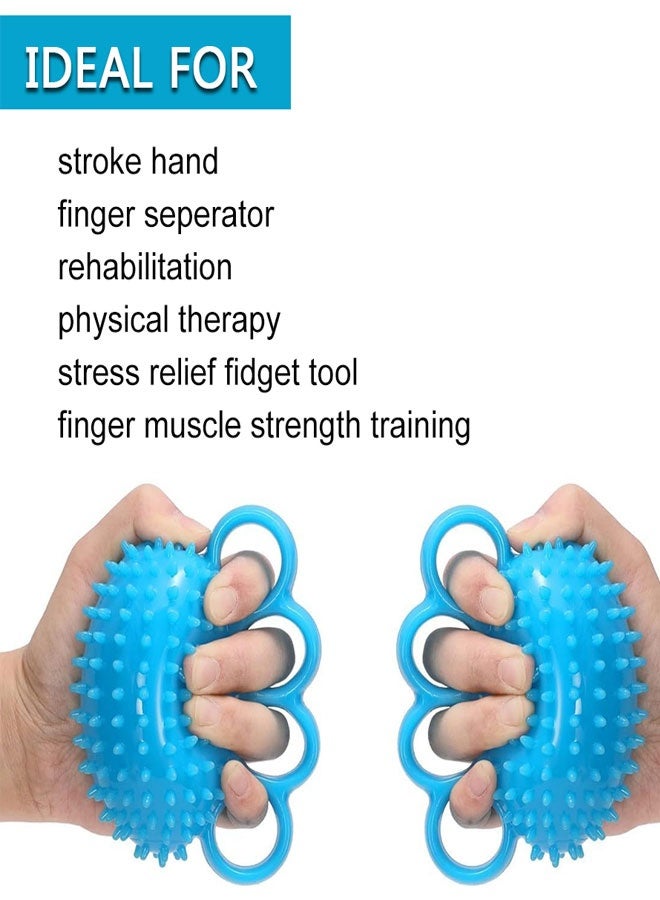 HOOTO Hand Therapy Massage Ball with Finger Grips, Strength Training and Rehabilitation Device, Spiky Stress Ball for Arthritis Support, Blue - Image 5