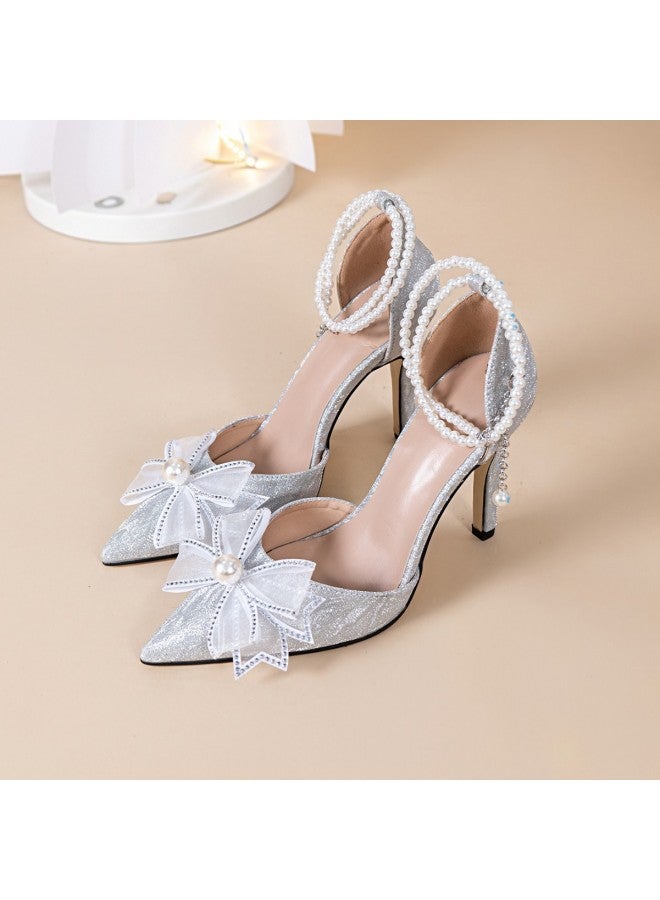Fashionable Peep-toe Hollow High Heels For Women  Spring And Autumn Thin Heel Pointed Bow Single Shoes Light Luxury