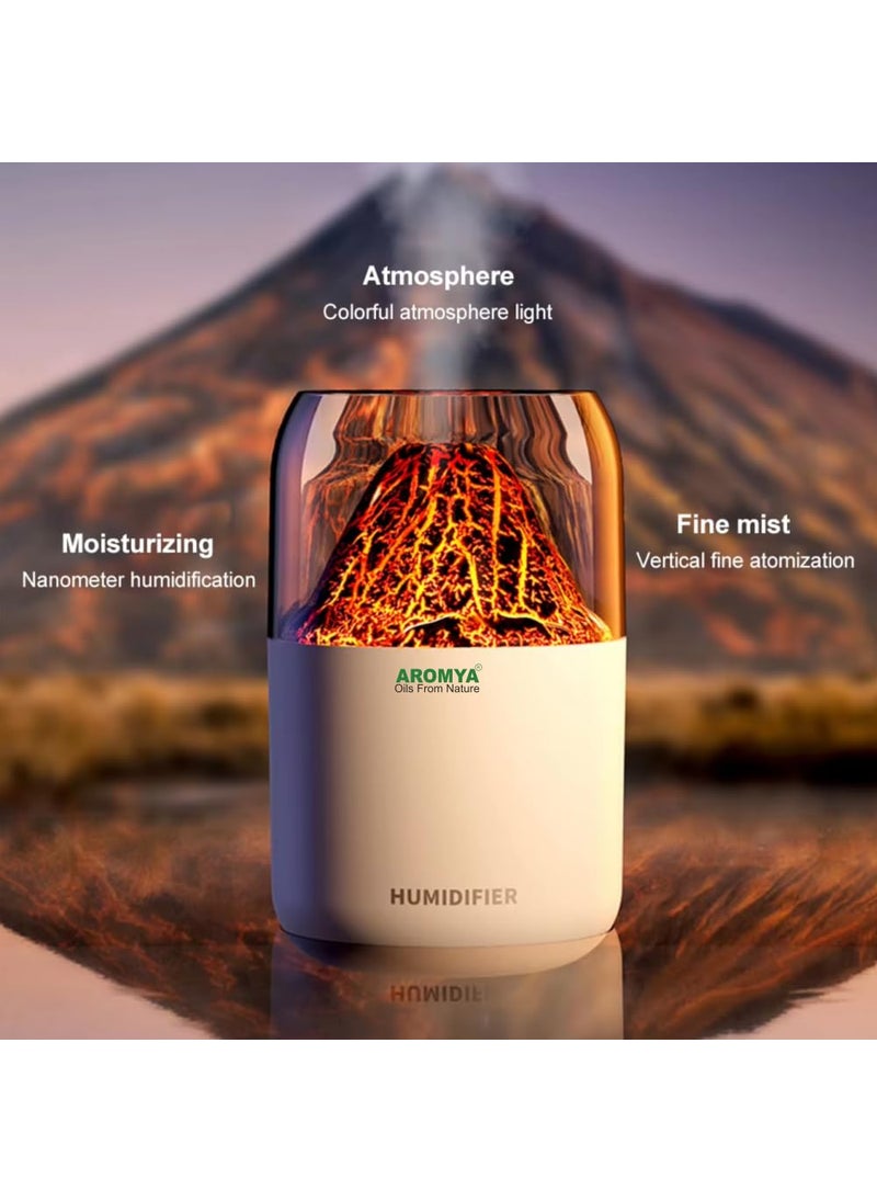 Aromya - oils from nature Aromya oils from nature Mini Volcano Humidifier with LED Flame Effect Ultrasonic Cool Mist and Essential Oil Diffuser 300ml White Design for Home Office Bedroom White Volacano  - Image 5