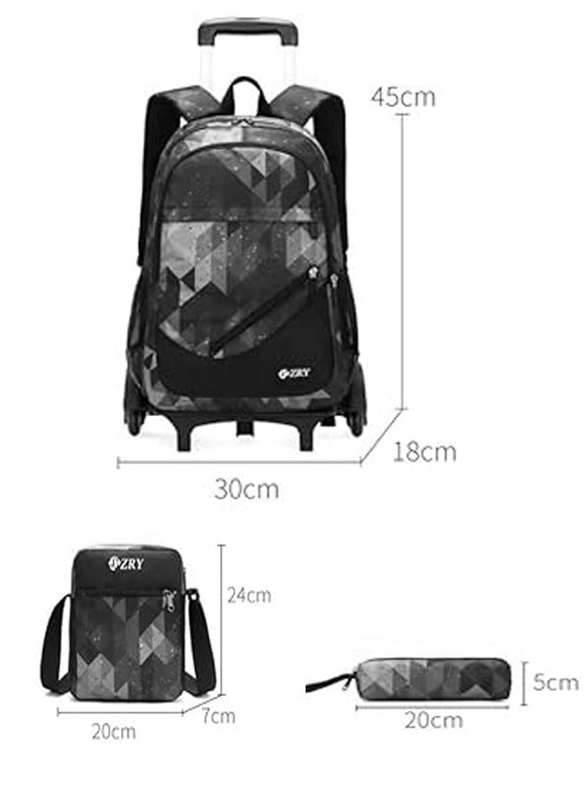 ZCM-HAPPY Three-Piece Trolley School Bag, Lunch Bbox Bag, Pencil Case, Large-Capacity Waterproof Bag - Image 2
