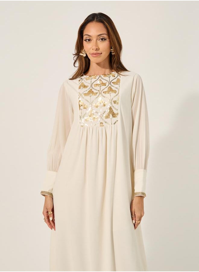 Styli - Embellished Sequins Pleated A-Line Jalabyia - Image 1