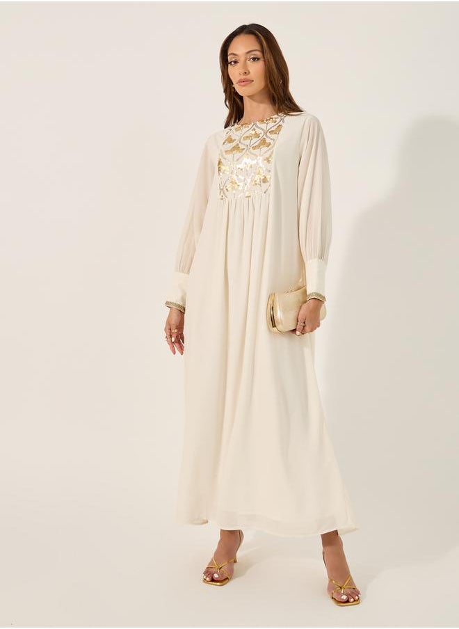 Styli - Embellished Sequins Pleated A-Line Jalabyia - Image 1