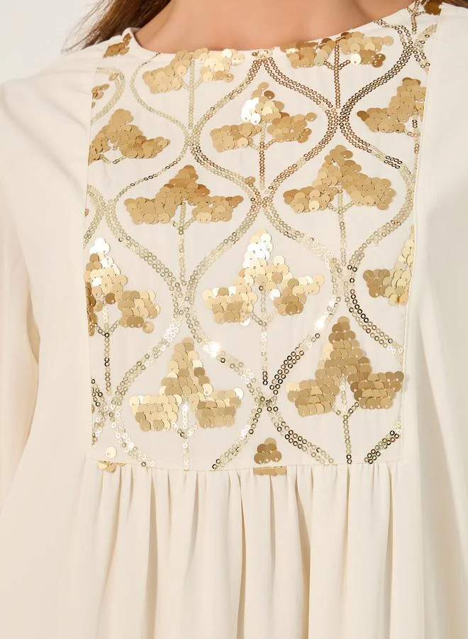 Styli Embellished Sequins Pleated A-Line Jalabyia
