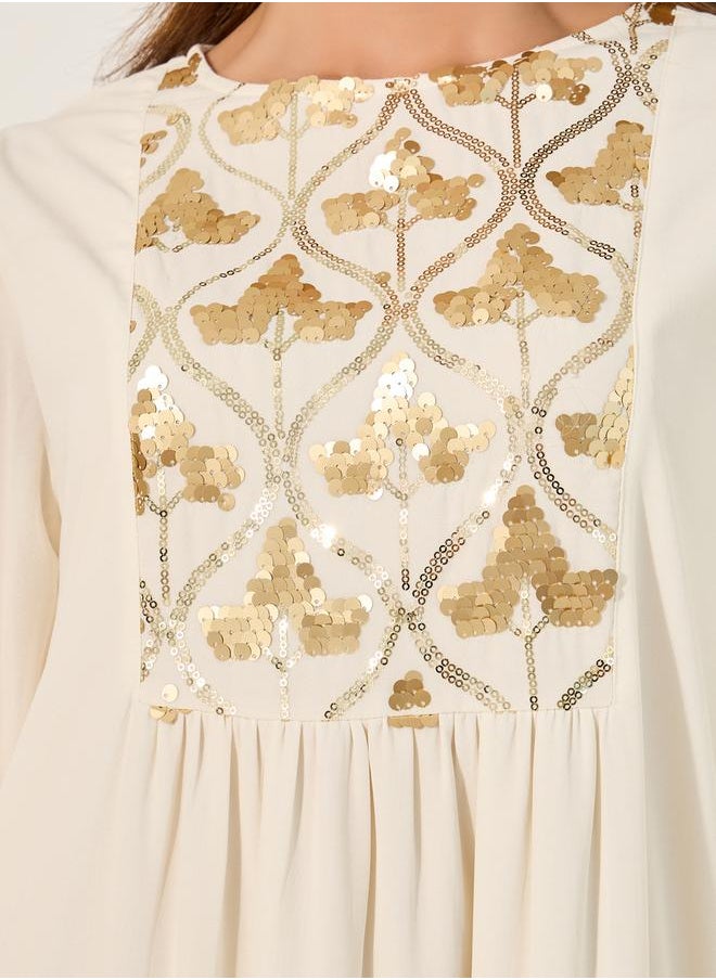 Styli - Embellished Sequins Pleated A-Line Jalabyia - Image 1