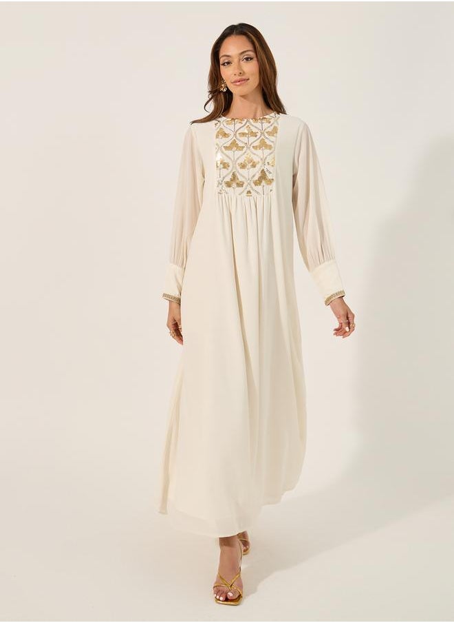 Styli - Embellished Sequins Pleated A-Line Jalabyia - Image 1