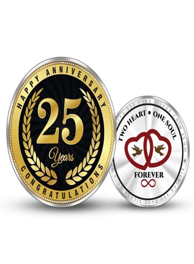 Silviya BIS Hallmarked 25 Years Marriage Anniversary Silver Coin 25 Gm | 999 Pure Silver Coin | Silver Jubilee Celebration | Gift for Couple | With Certificate of Authenticity - Image 1