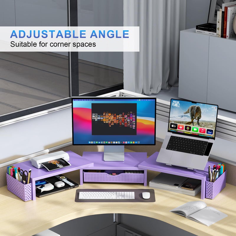 gianotter Dual Monitor Stand Riser, Desk Organizer With Drawer and 2 Pen Holders, Desk Organizers and Accessories, Purple Office Decor (Purple) - Image 3