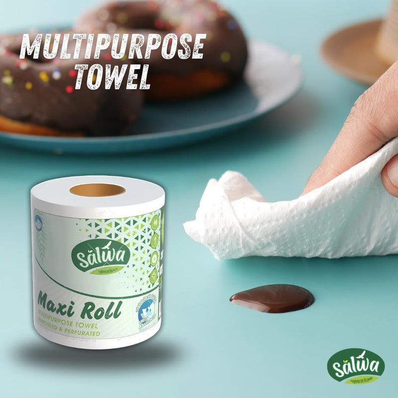 Salwa Maxi Roll Tissue Twin Pack of 2, Kitchen towel, Strong & Premium Quality, Sterilized Embossed, 600 Meter, 2 Roll - Image 5