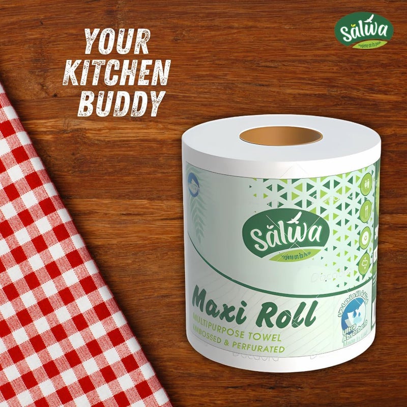 Salwa Maxi Roll Tissue Twin Pack of 2, Kitchen towel, Strong & Premium Quality, Sterilized Embossed, 600 Meter, 2 Roll - Image 2