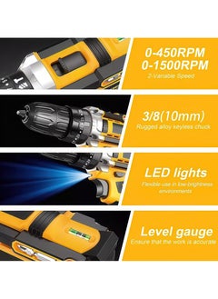 HAUS Cordless Hammer Drill, 2 Batteries, 34 PCS Drill & Screw bits, Sockets, extension,  Power Hammer Drill for Drilling Metal/Concrete/Wood, 25+3 Torque, 50N.m Max, 3/8" Chuck Electric Drill, 2 Speed, LED Light  - Image 4