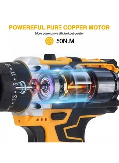 HAUS Cordless Hammer Drill, 2 Batteries, 34 PCS Drill & Screw bits, Sockets, extension,  Power Hammer Drill for Drilling Metal/Concrete/Wood, 25+3 Torque, 50N.m Max, 3/8" Chuck Electric Drill, 2 Speed, LED Light  - Image 5