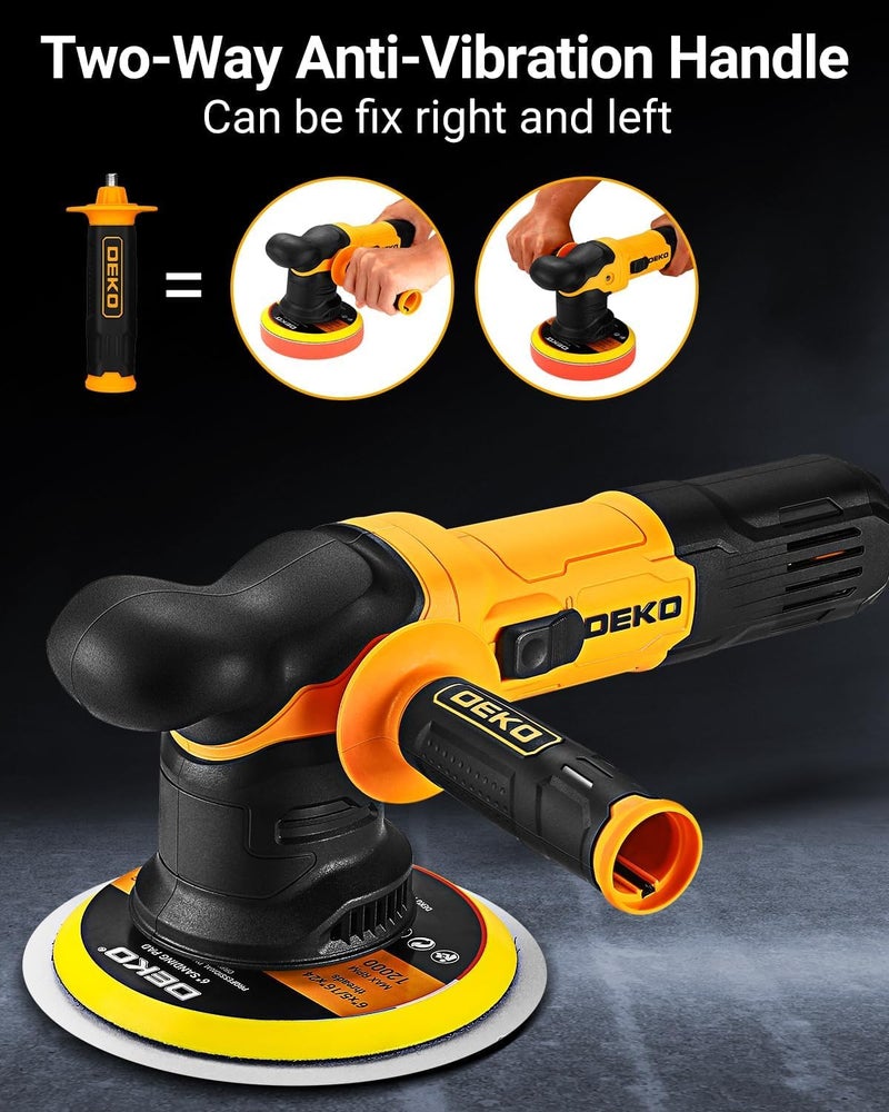 DEKOPRO Car Buffer Polisher, 6 Inch Dual Action Orbital Buffer Polisher, 6 Variable Speed 1800-5500OPM Random Polisher Kit with 4 Buffing Pads for Car Detailing Polishing Waxing, DKPO15G80-US - Image 5