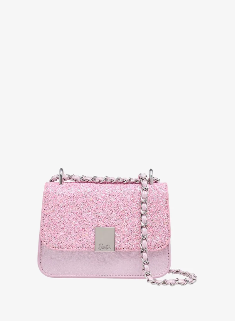 Barbie Glitter Embellished School Crossbody Bag With Chain Strap - 12x5x15 CM