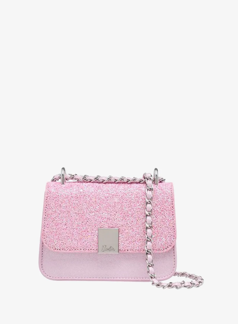 Barbie Glitter Embellished School Crossbody Bag With Chain Strap - 12x5x15 CM