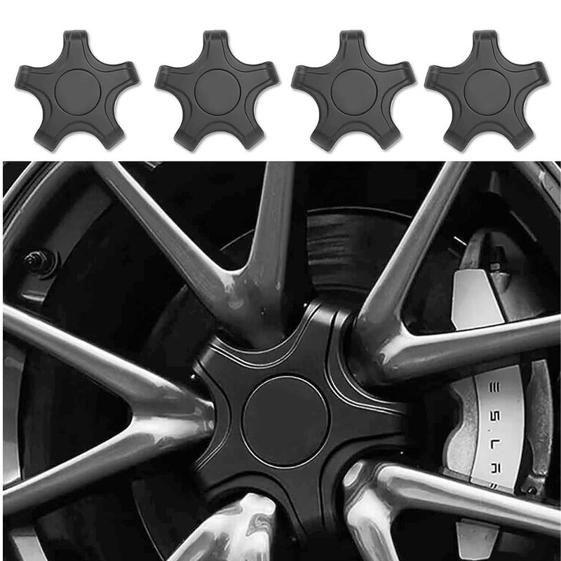 ATAIRSOFT 4PCS Aero Wheels Cap Kits Hubcaps Cover Wheel Center Cap Kits Compatible for Tesla Model 3 Original 18 inch Rims Accessories Matte Black with White T Logo