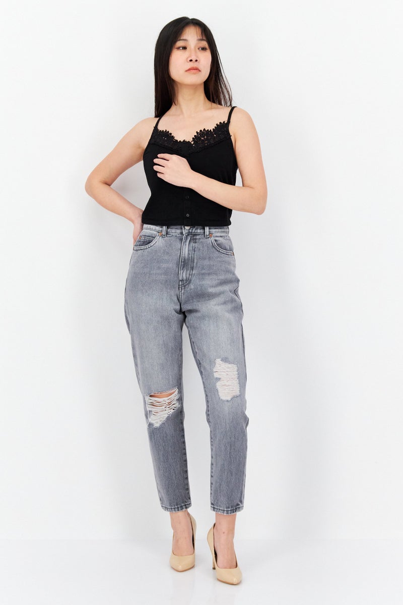 Dr Denim Women Regular Fit Wash Ripped Non Stretchable Denim Jeans, Light Grey - Image 3